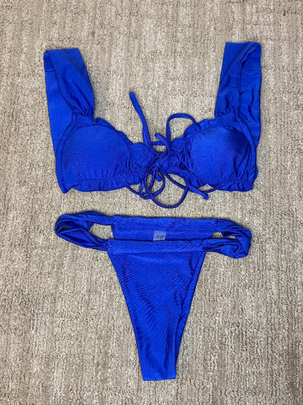 Shein Women's Sexy Blue Cinched Thick Strap Cheeky Bikini Swimsuit Size Small